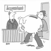 Buchhalterkunde mit riesiger Piggy Bank Aufkleber (Vorderseite)