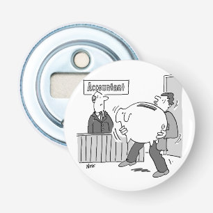 Buchhalterkunde mit riesiger Piggy Bank Flaschenöffner