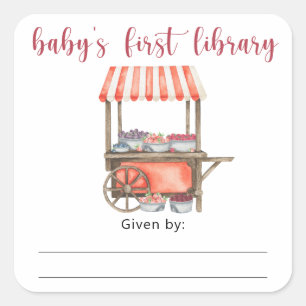 Buchhülle für Baby Shower mit Beeren, Bücher für B Quadratischer Aufkleber