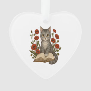 Buchkatze � Süße lesende Katze mit Mohn für Bo Ornament
