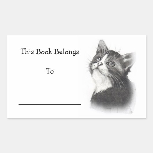 Buchkleber: Stift Zeichnend Kitten Rechteckiger Aufkleber (Vorderseite)