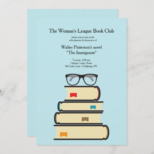 Buchklub-Einladung (Hintergrundfarbe auswählen) Einladung (Vorne/Hinten)