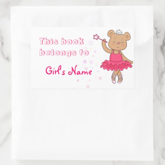 Buchlabel Ballerina Fairy Bear Rechteckiger Aufkleber (Tasche)