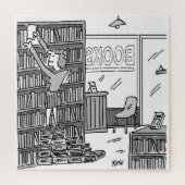 Buchladenbesitzer macht Schritte aus Büchern Puzzle (Vertikal)