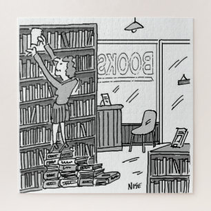 Buchladenbesitzer macht Schritte aus Büchern Puzzle