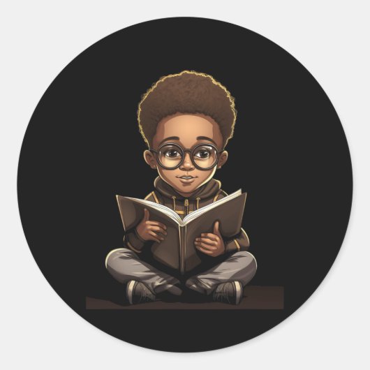 Buchlesung Afro American Reader Bookworm Runder Aufkleber (Vorderseite)
