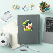 Buchliebende dicke Katze unter Baum Aufkleber (iPad Hülle)