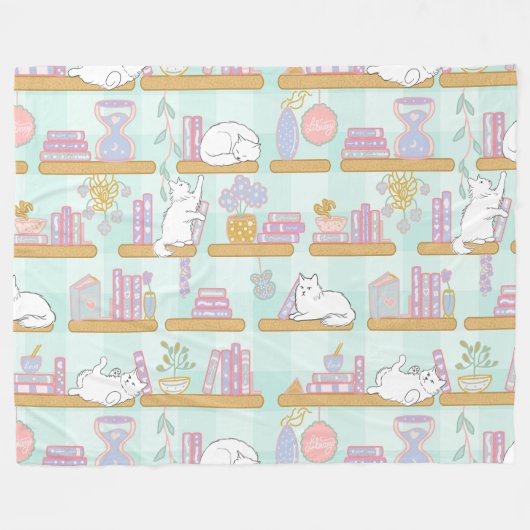 Buchliebende Katzen-Geschenk Grün Pastell Fleecedecke (Vorderseite (Horizontal))