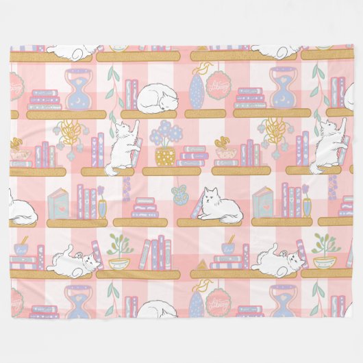 Buchliebende Katzen Geschenk Rosa Pastell Fleecedecke (Vorderseite (Horizontal))