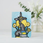 Buchliebende Katzenhexe Postkarte (Stehend Vorderseite)