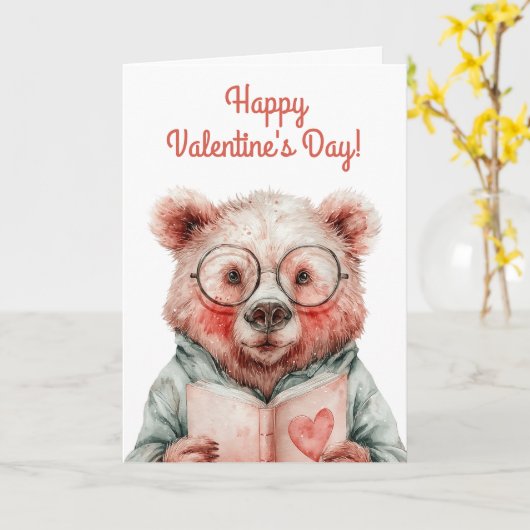 Buchliebender Bär Valentinstag Karte (Gelbe Blume)