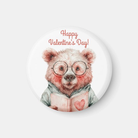 Buchliebender Bär Valentinstag Wasserflasche Magnet (Vorne)