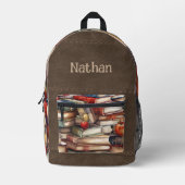 Buchliebhaber - Braun Wildleder - Mit Monogramm Bedruckter Rucksack (Vorderseite)