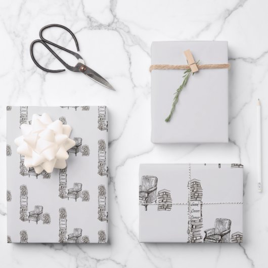 Buchliebhaber Ecke Wrapping Paper Sheet Geschenkpapier Set (Vorderseite)