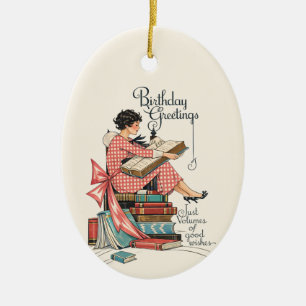 Buchliebhaber im Vintage-Stil Keramik Ornament