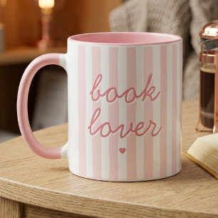 Buchliebhaber Schrift Zitat Rosa Gestreiftes Herz  Tasse