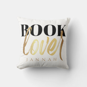 Buchliebhaber Schwarz-Gold-Schrift Buch-Nerd-Name Kissen