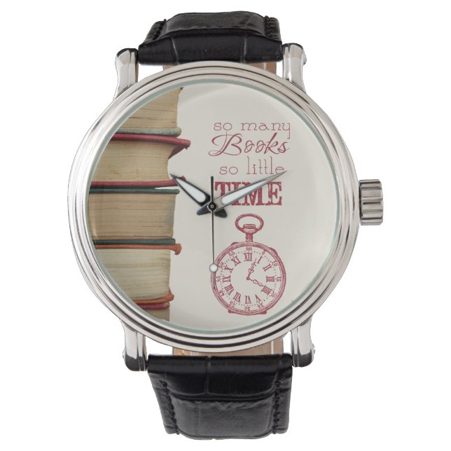 Buchliebhaber Vintage Uhr "So many Books" (Vorderseite)