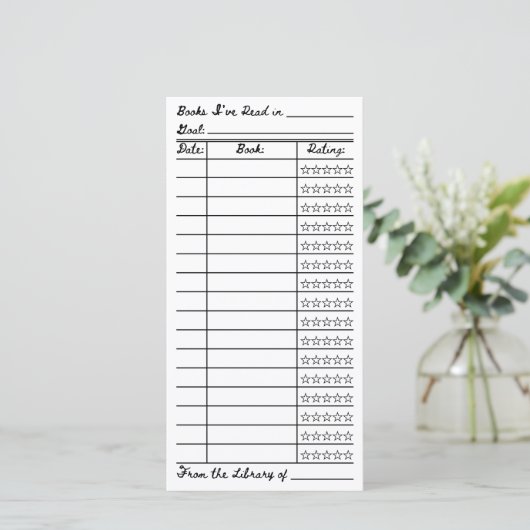 Buchliste-Tracker Flachkarte (Stehend Vorderseite)