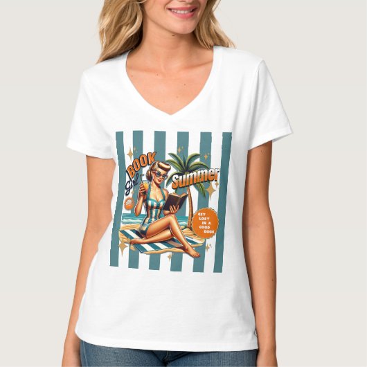 Buchmädchen Sommerferien Strandtrip T-Shirt (Vorderseite)