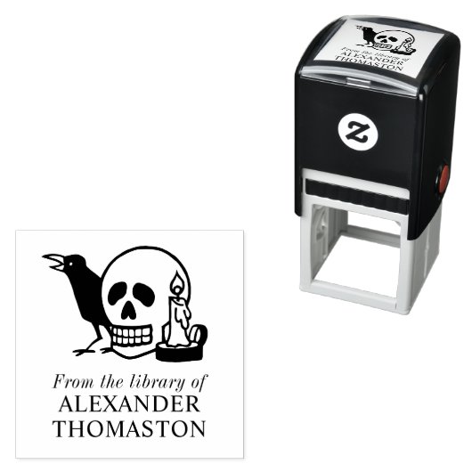 Buchname Gothic Skull, Raven und Candle Library Permastempel (Beispiel)