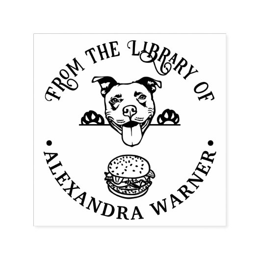 Buchname Pit Bull Terrier Eying Burger Permastempel (Design)