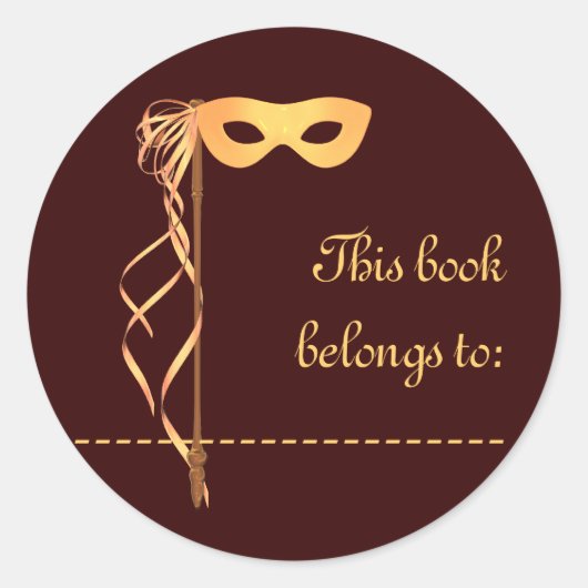 Buchnamenaufkleber (Goldfarbenmaske) Runder Aufkleber (Vorderseite)
