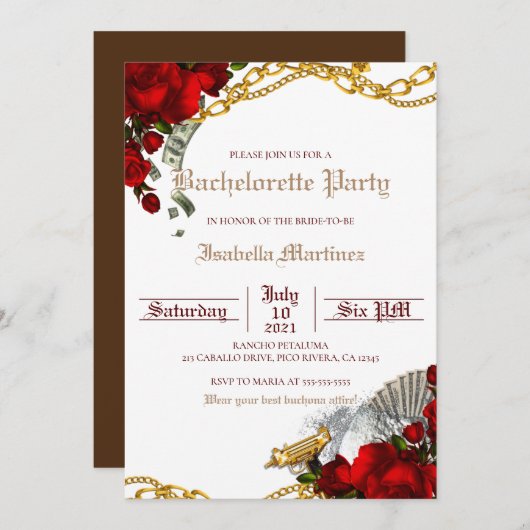 Buchona Junggeselinnen-Abschied Einladung Mob Ehef (Vorne/Hinten)