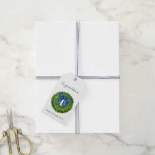 Buchsbaum-Grüner Kranz mit Blauem Band  Geschenkanhänger