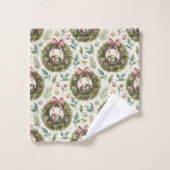 Buchsbaum-Osterkranz rosa Schleife mit Ei Badhandtuch Set (Waschlappen)