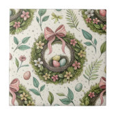 Buchsbaum-Osterkranz rosa Schleife mit Ei Fliese (Vorderseite)