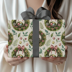 Buchsbaum-Osterkranz rosa Schleife mit Ei Geschenkpapier