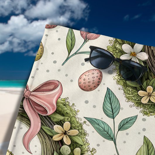 Buchsbaum-Osterkranz rosa Schleife mit Ei Strandtuch