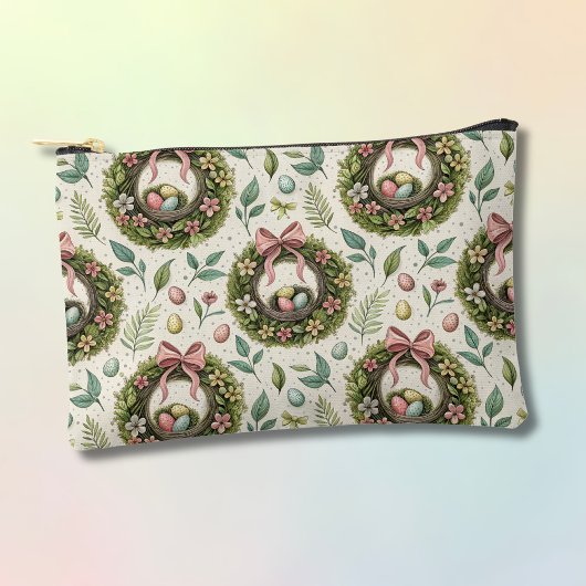Buchsbaum-Osterkranz rosa Schleife mit Ei Zubehörtasche