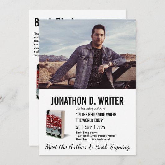 Buchsignierung des Autors und Buchwerbung für die  Einladung (Vorne/Hinten)