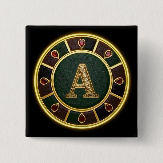 Buchstabe A, aufwendiges Monogramm-Medaillon Button (Vorderseite)