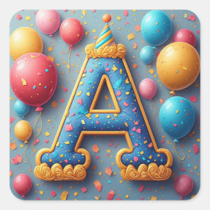 🎂 Buchstabe A Geburtstagstorte Pastell Party für Quadratischer Aufkleber