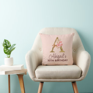 Buchstabe A Gold Monogramm Blush Rosa Rosen Kissen