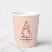 Buchstabe A Gold Monogramm Blush Rosa Rosen Pappbecher (Rückseite)