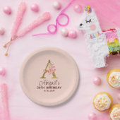 Buchstabe A Gold Monogramm Blush Rosa Rosen Pappteller (Party)