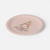 Buchstabe A Gold Monogramm Blush Rosa Rosen Pappteller (Schrägansicht)