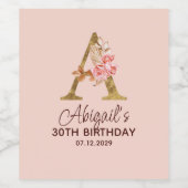 Buchstabe A Gold Monogramm Blush Rosa Rosen Weinetikett (Einzelnes Label)