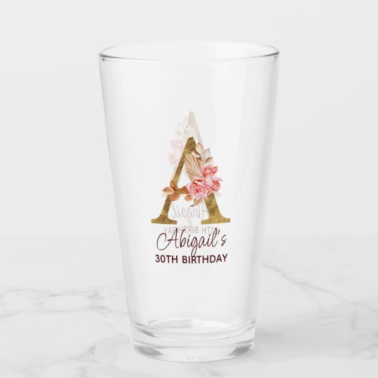 Buchstabe A Gold-Monogramm Blush-Rosen Glas (Vorderseite)