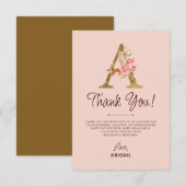 Buchstabe A Gold-Monogramm Rosé Rosen Dankeskarte (Vorne/Hinten)