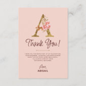 Buchstabe A Gold-Monogramm Rosé Rosen Dankeskarte (Vorderseite)