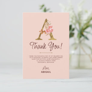 Buchstabe A Gold-Monogramm Rosé Rosen Dankeskarte