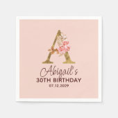 Buchstabe A Gold Monogramm Rosen in Blush Pink Serviette (Vorderseite)
