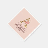 Buchstabe A Gold Monogramm Rosen in Blush Pink Serviette (Ecke)