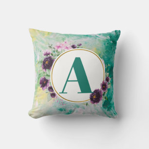 Buchstabe "A" mit grünem Aquarellfarbenhintergrund Kissen
