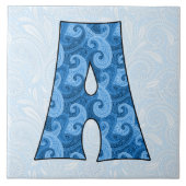 Buchstabe A - Mit Monogramm Blue Paisley Fliese (Vorderseite)